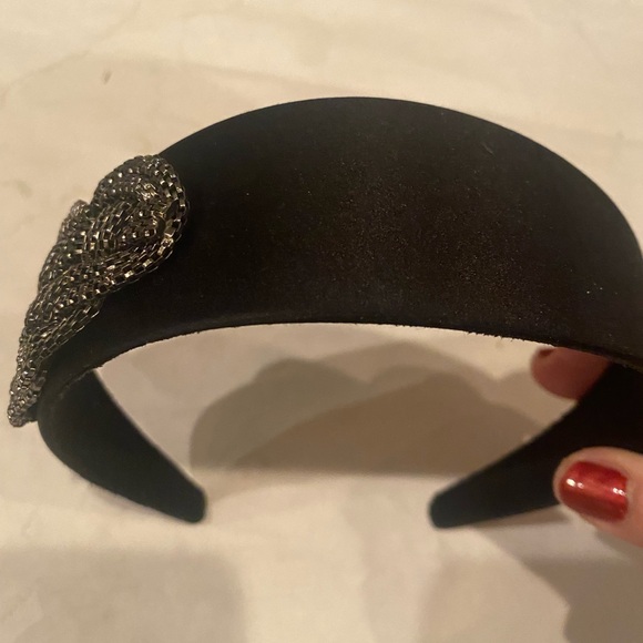 Anthropologie Embellished Black Satin Headband 2” W holiday party New Year’s Eve